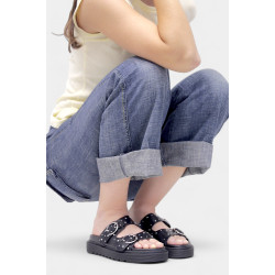 Sandalias planas Owel Dunedin negras con doble banda y hebilla