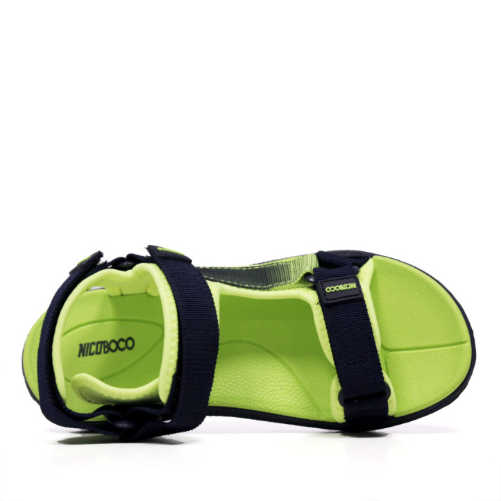 sandàlies Nicoboco blaves amb detalls en color llima i triple velcro - Querol online