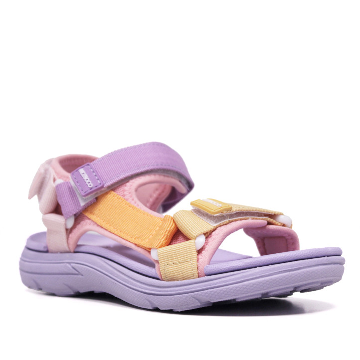 sandàlies Nicoboco roses amb detalls liles i taronjes i triple velcro - Querol online