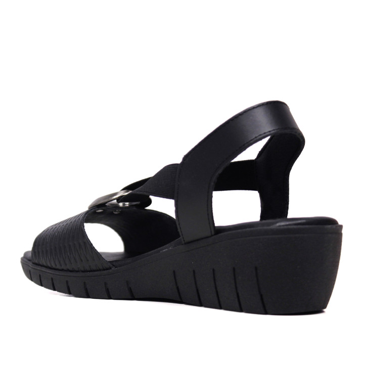 Sandalias cuña Suite009 en negro con argolla plateada y tiras elásticas - Querol online