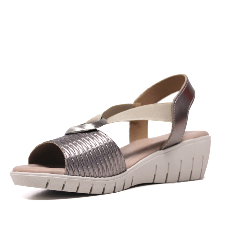 Sandalias cuña Suite009 en plata con argolla plateada y tiras elásticas - Querol online