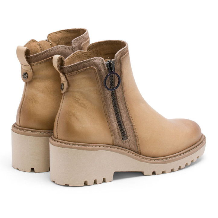 BOTINES DE PIEL CON CUÑA Y CREMALLERA CAMEL LEONA PORRONET - Querol online