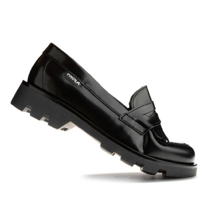 Sabates collegials Pablosky campus negre de pell brillant estil mocassí - Querol online