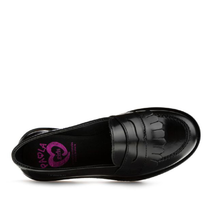 Sabates collegials Pablosky campus negre de pell brillant estil mocassí - Querol online