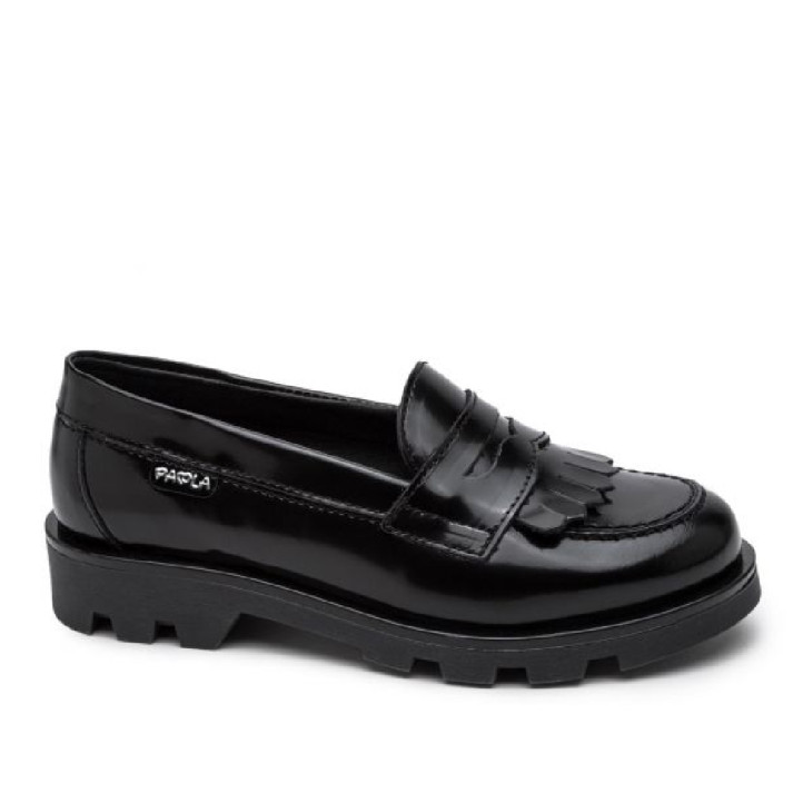 Sabates collegials Pablosky campus negre de pell brillant estil mocassí - Querol online