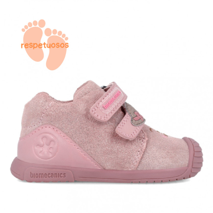 Zapatos Biomecanics 241107 rosas de piel respetuosos con dibujo de osito - Querol online