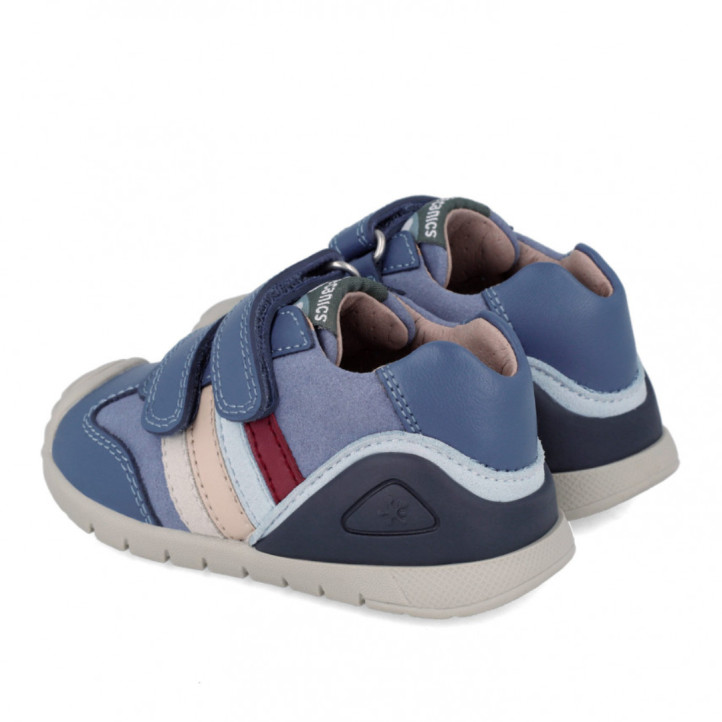 Zapatos Biomecanics 241110 azules respetuosos con doble velcro y detalle granate - Querol online