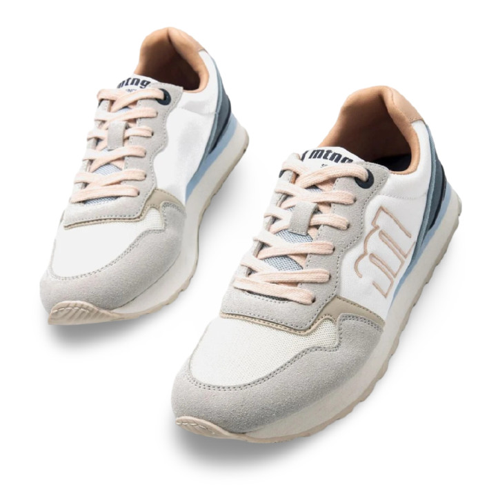 Zapatillas urban Mustang joggo classic blancas con paneles en rosa pastel y azul - Querol online