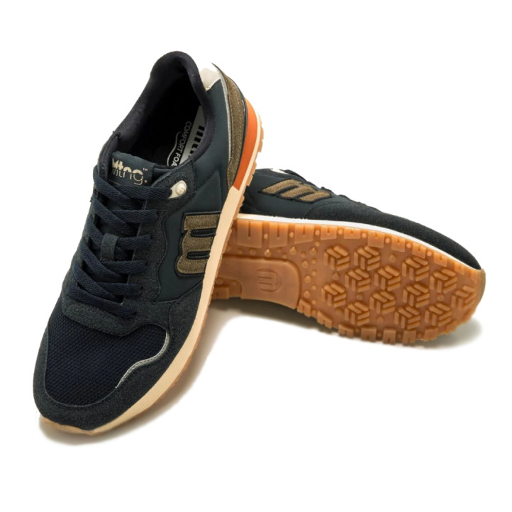 Zapatillas deportivas Mustang joggo classic azul con detalles en naranja y gris - Querol online