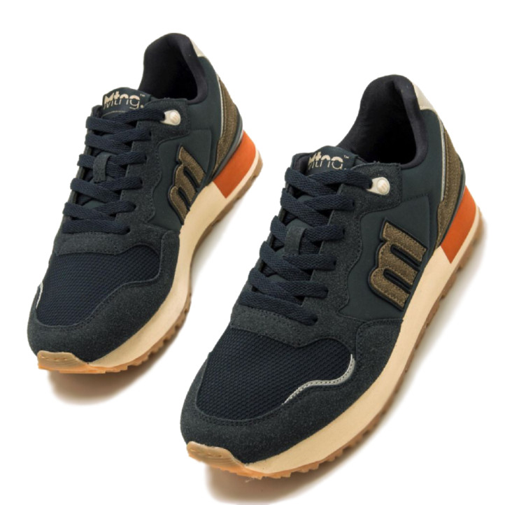 Zapatillas deportivas Mustang joggo classic azul con detalles en naranja y gris - Querol online