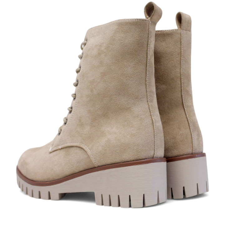 Botines planos beige con suela gruesa y cordones - Querol online