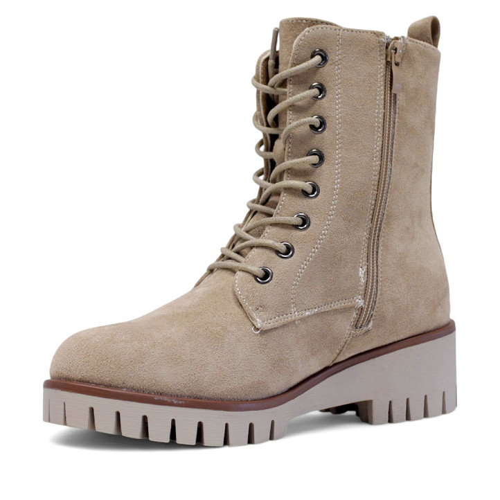 Botins plans beige amb sola gruixuda i cordons - Querol online