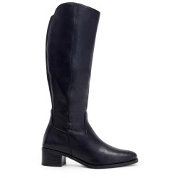 Botas planas Redlove Mirabel negras de piel con cremallera y elástico trasero