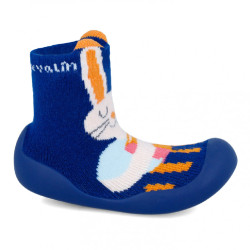 Zapatillas casa Garvalin 241311 azules estilo calcetín con dibujo de conejito
