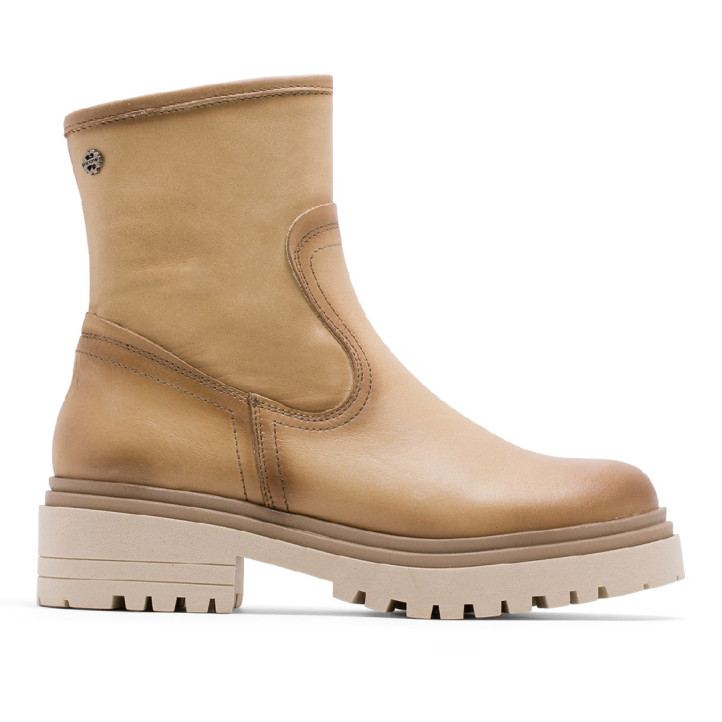 BOTINES DE PIEL CAMEL CON CREMALLERA FIALA PORRONET - Querol online