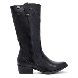Botas planas estilo cowboy negras con dibujo en pespuntes