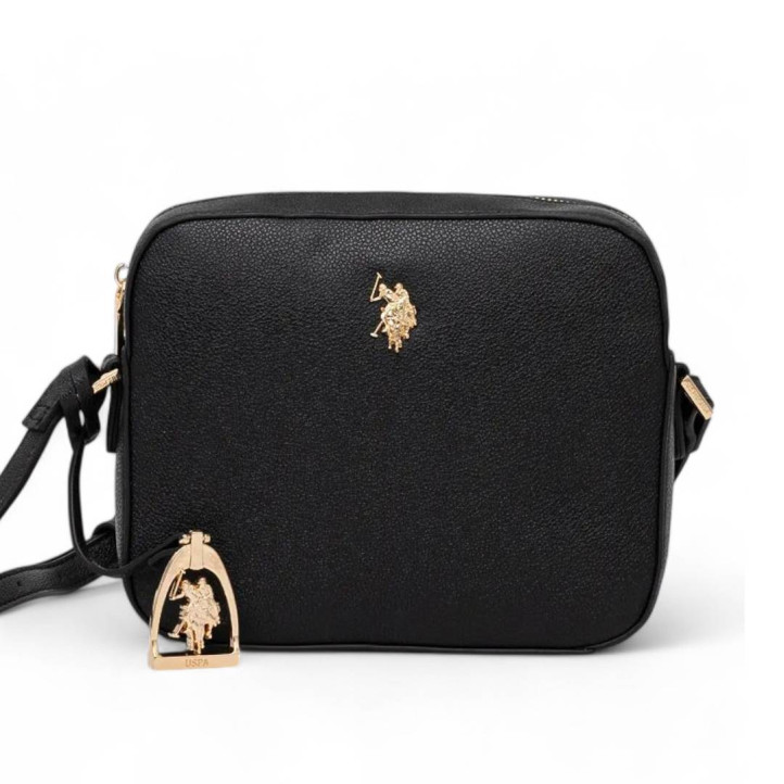 Bolso U.S. POLO ASSN. tipo bandolera cuadrada en negro con detalles dorados - Querol online