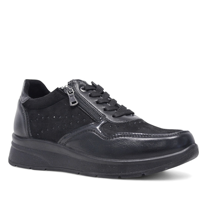 Zapatillas urban Amarpies negros con cremallera lateral y brillantes - Querol online