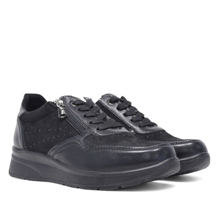 Zapatillas urban Amarpies negros con cremallera lateral y brillantes - Querol online