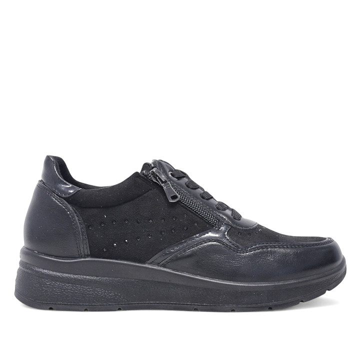 Zapatillas urban Amarpies negros con cremallera lateral y brillantes - Querol online