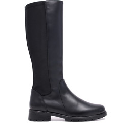 Botas planas Suite009 negras de piel con paneles elásticos