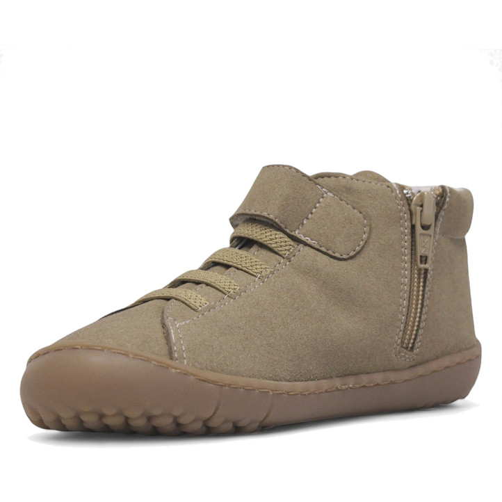 Botines Coqueflex de ante en color beige con cordones elásticos y velcro respetuosos - Querol online