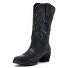 Botas tacón Clara Duran estilo cowboy negras de piel con dibujos hechos en pespunte