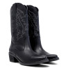 Botas tacón Clara Duran estilo cowboy negras de piel con dibujos hechos en pespunte