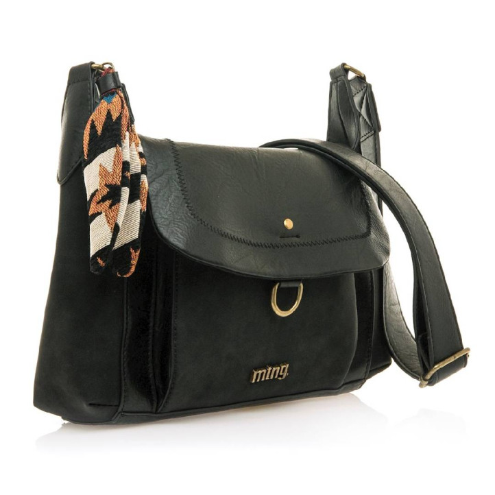 Bolso Mustang cinda negro con cierre de solapa de click - Querol online