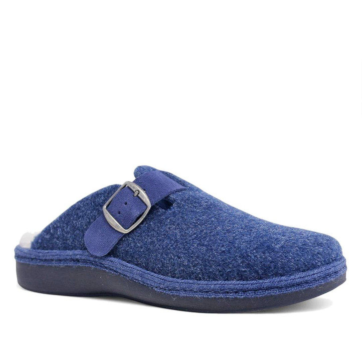 Zapatillas casa Salvi azules con hebilla lateral y borreguito interior - Querol online