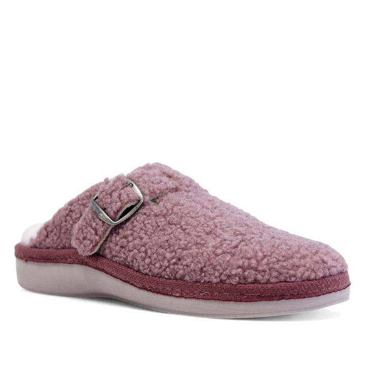 Zapatillas casa Salvi rosas con hebilla lateral y borreguito interior - Querol online