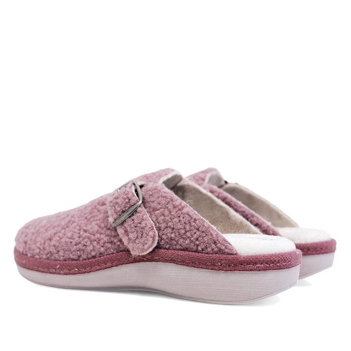 Zapatillas casa Salvi rosas con hebilla lateral y borreguito interior - Querol online