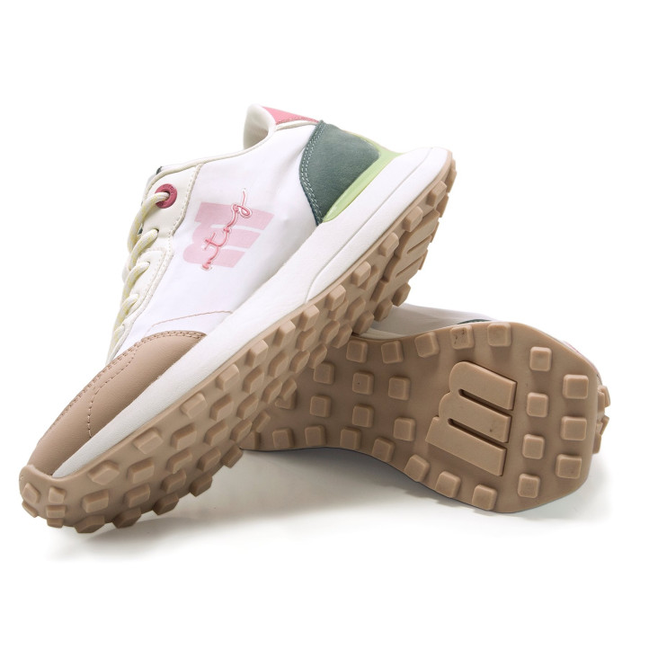 Zapatillas urban Mustang zinc blancas con detalles en verde y rosa - Querol online