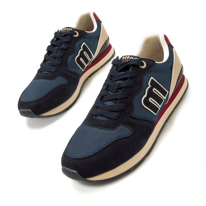 Zapatillas deportivas Mustang joggo classic azules con detalles beige y burdeos - Querol online