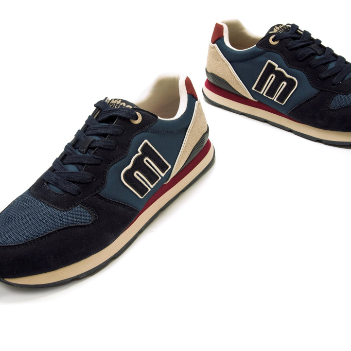 Zapatillas deportivas Mustang joggo classic azules con detalles beige y burdeos - Querol online