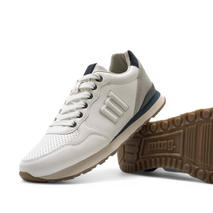 Zapatillas deportivas Mustang porland classic blancas con borde superior azul - Querol online