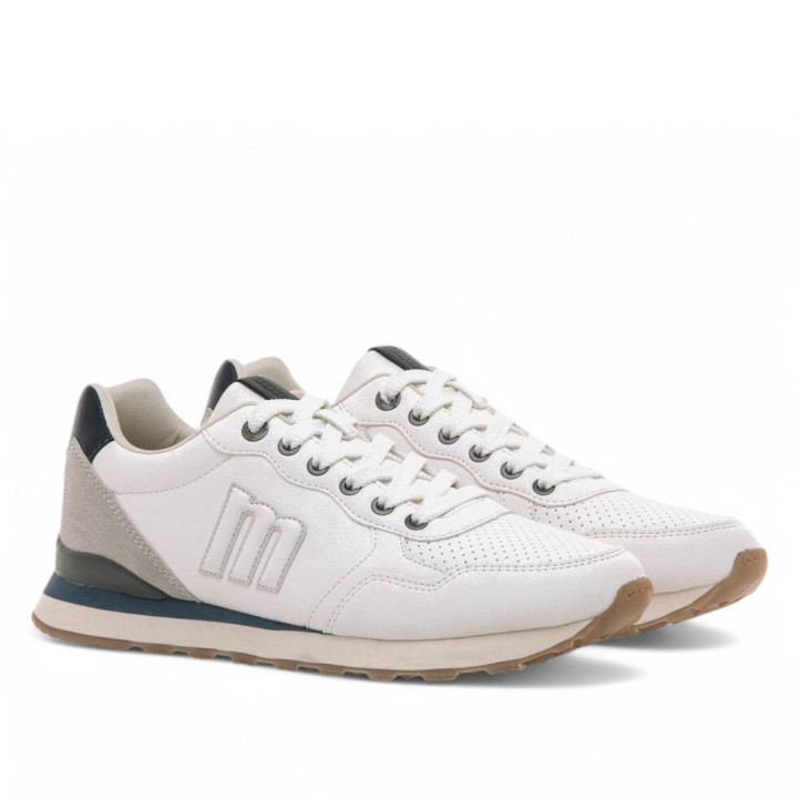 Zapatillas deportivas Mustang porland classic blancas con borde superior azul - Querol online