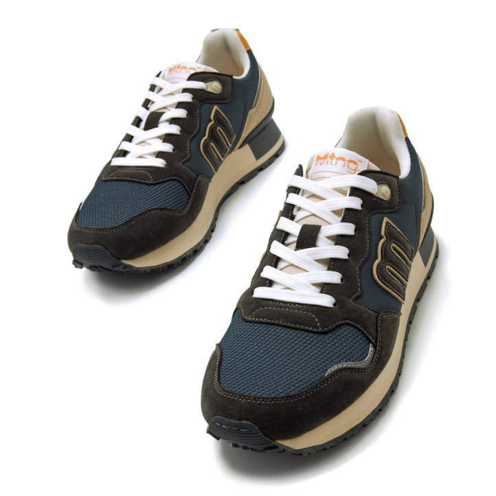 Zapatillas deportivas Mustang joggo classic negras y azul marino con tonos beige - Querol online