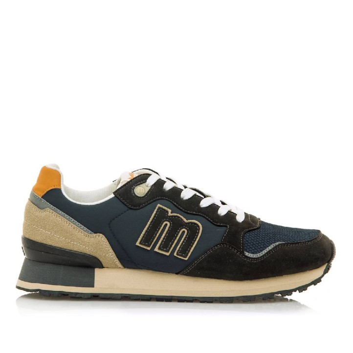 Zapatillas deportivas Mustang joggo classic negras y azul marino con tonos beige - Querol online