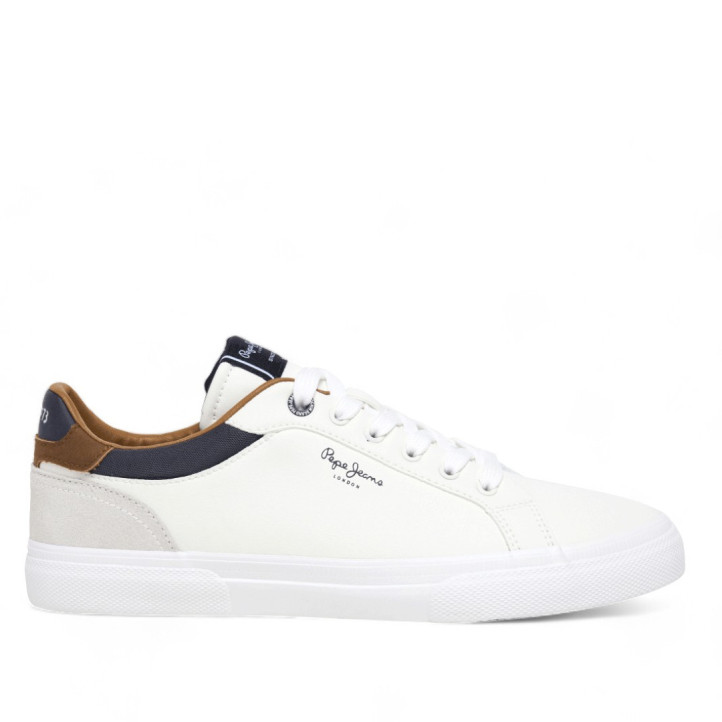 Sabates sport Pepe Jeans kenton court blancs amb detalls blaus i marrons - Querol online