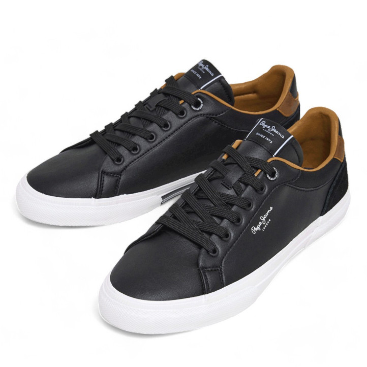 Sabates sport Pepe Jeans kenton court negres amb detalls marrons - Querol online