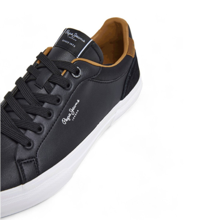 Zapatos sport Pepe Jeans kenton court negros con detalles marrones - Querol online