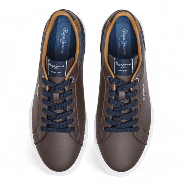 Zapatos sport Pepe Jeans kenton court marrones con detalles azules y marrones - Querol online