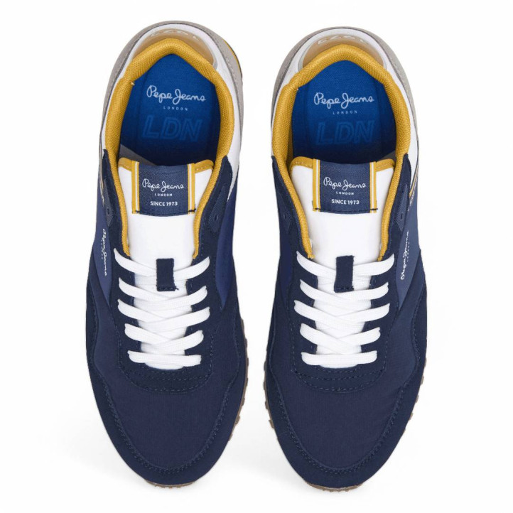 Zapatillas deportivas Pepe Jeans london muse azules con detalles amarillos y grises - Querol online