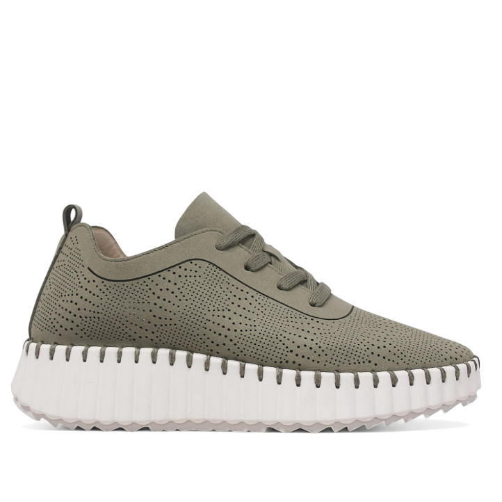 Zapatillas urban Walk & Fly kaki con material calado con cordones y tirador trasero para mujer - Querol online