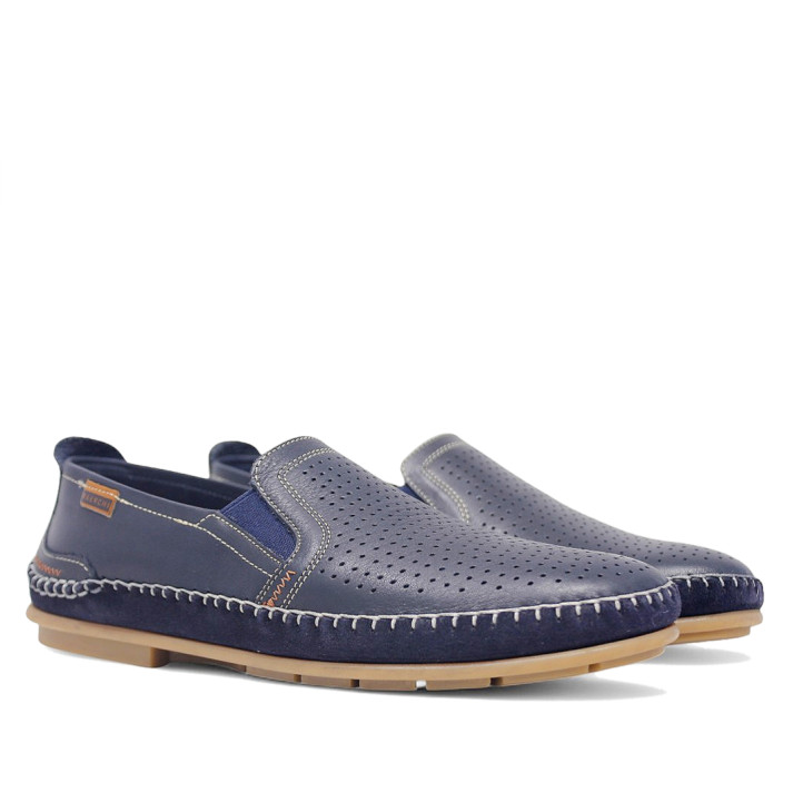 Zapatos sport Baerchi azules con dos texturas de piel para hombre - Querol online