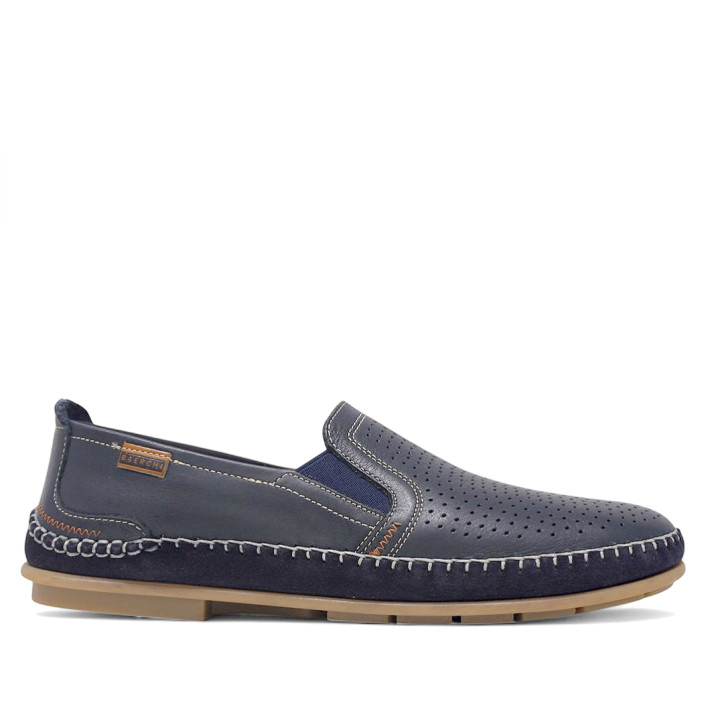 Zapatos sport Baerchi azules con dos texturas de piel para hombre - Querol online