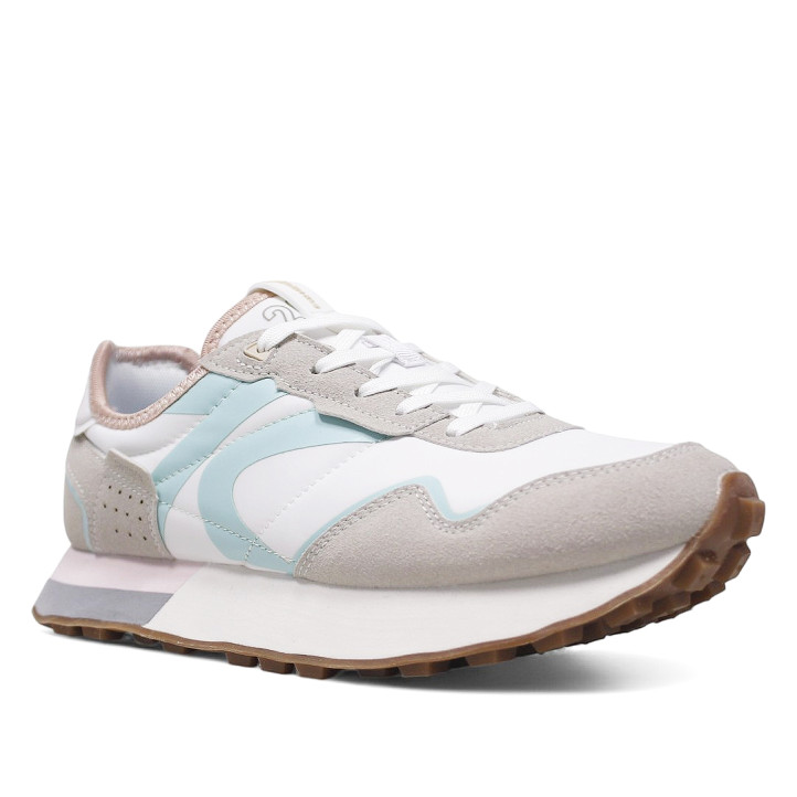 Zapatillas urban Sweden Klë blancas con detalles girses y azul pastel para mujer - Querol online