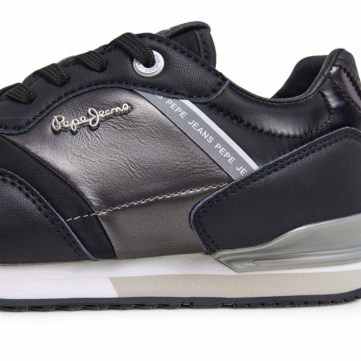 Zapatillas urban Pepe Jeans london shine negras con paneles metalizados para mujer - Querol online