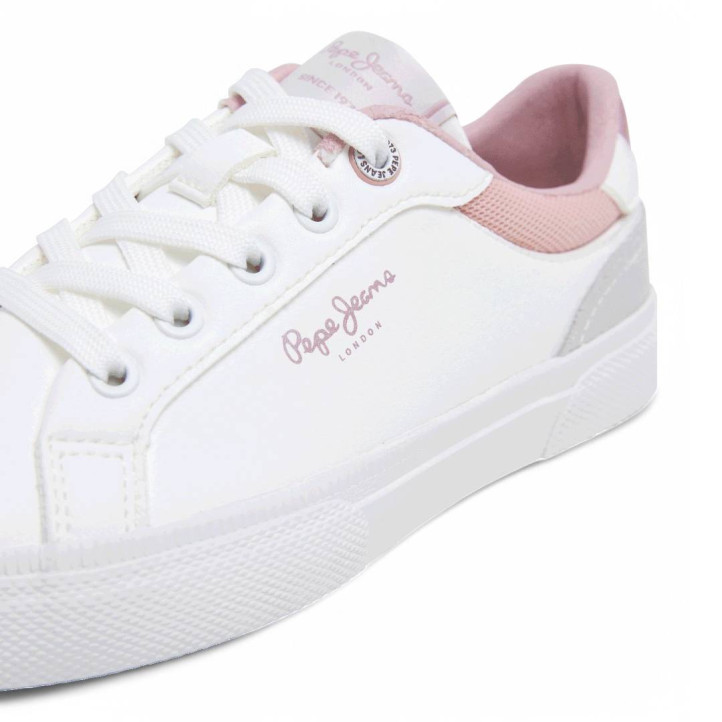 Zapatillas deporte Pepe Jeans kenton court blancas con detalles rosas y grises para niña - Querol online